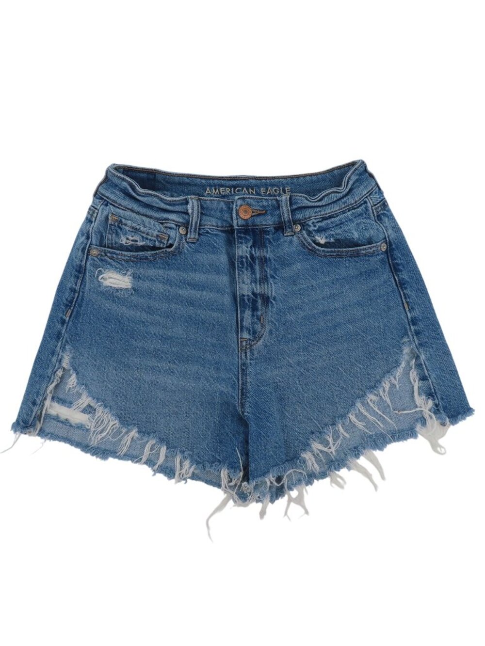 American Eagle Women 4 Highest Rise Mom Short Blue Denim Jean Distressed Cotton